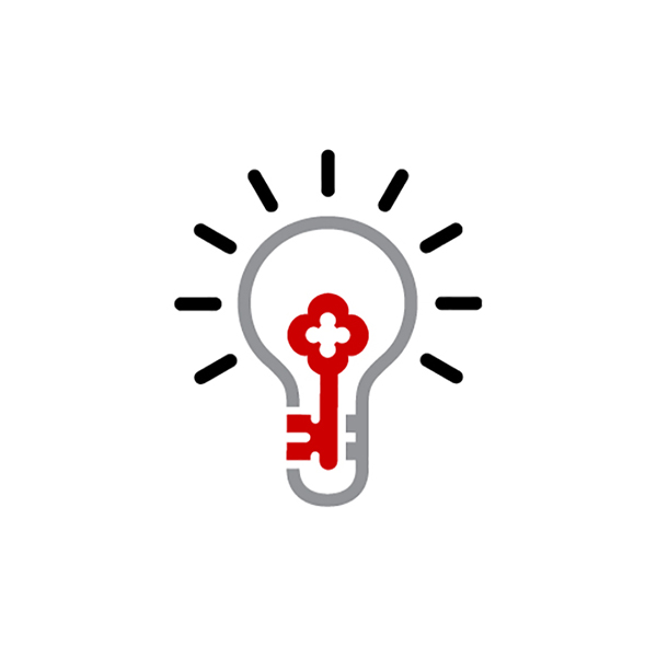 The KeyBank red key inside the outline of a lightbulb