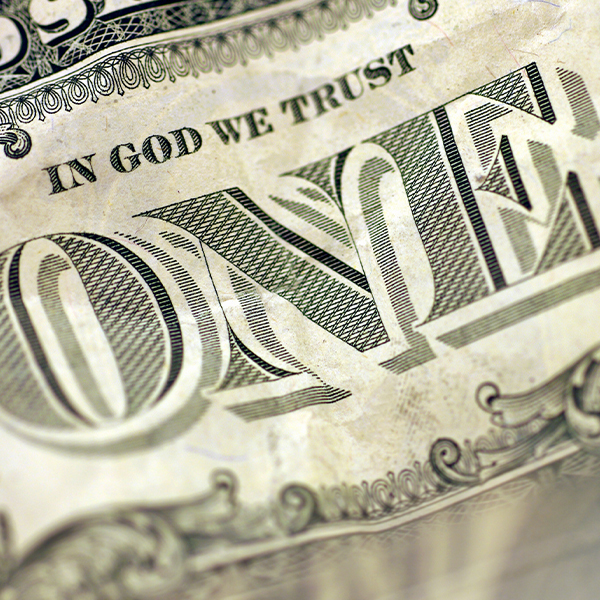 close-up view of a $1 bill