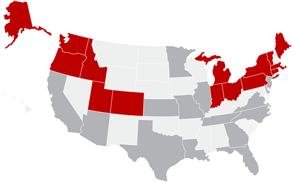 Map of KeyBank's footprint as of August 2021