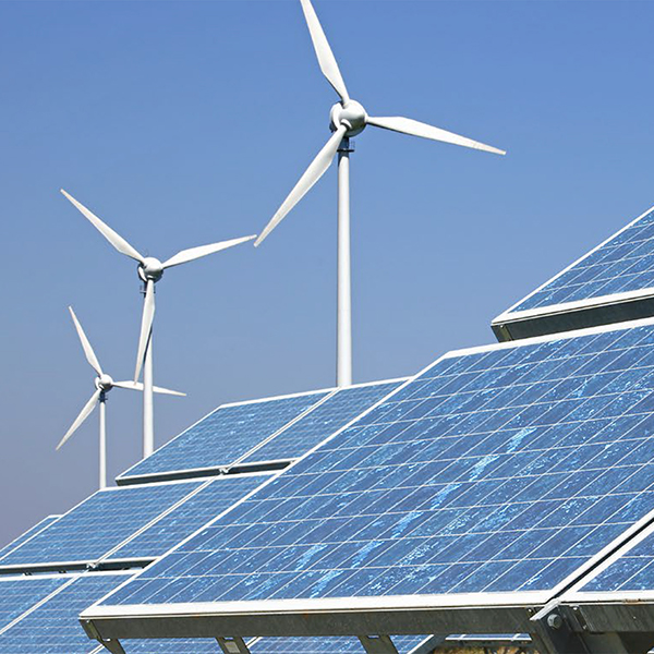 Solar panels and wind turbines