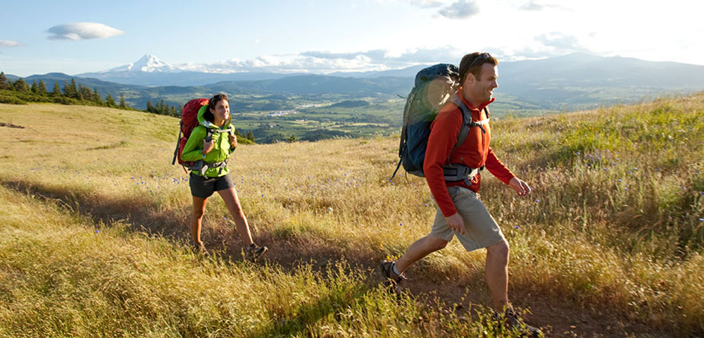 A young couple hiking