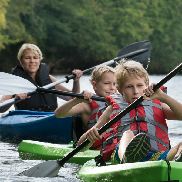 family kayaking